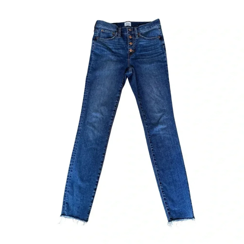 J Crew Blue Denim Jeans Toothpick 9” Skinny Button Fly Raw Hem Size 27T